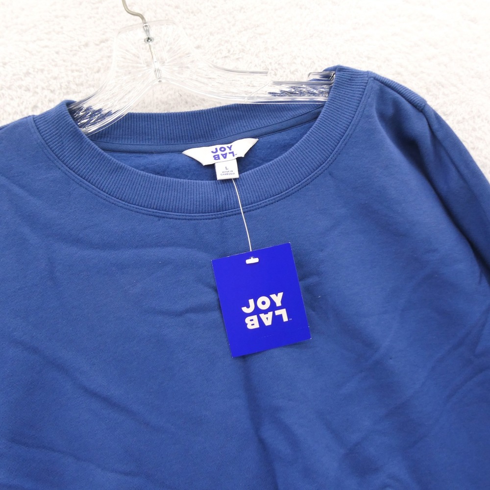 JoyLab Sweatshirt Womens Large Boxy Fit Blue Cropped Elastic Waist Thumbhole New - Picture 3 of 9